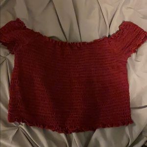 burgundy off the shoulder rubber crop top